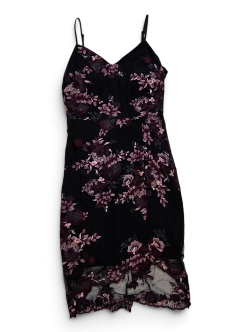 GUESS Floral Embroidered Mesh Lace Sheath Dress Black Pink Size 2 Y2K
